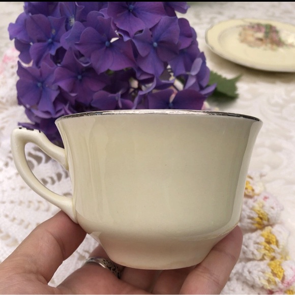 1930s W.S. George Teacup and Saucer Set LIDO Canarytone Silver Edge Trim - Picture 12 of 14